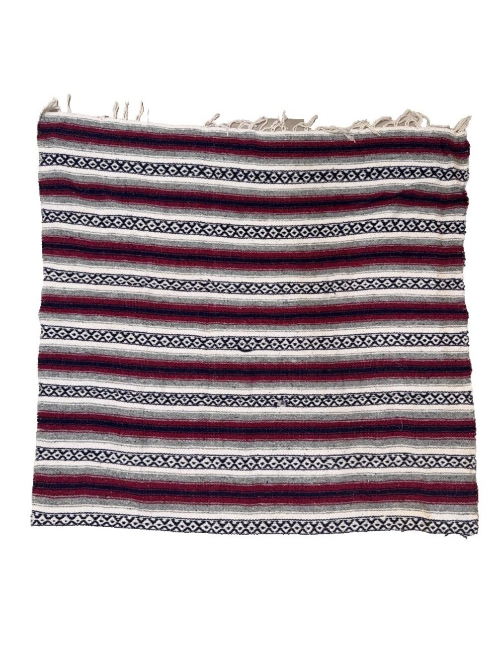 Vintage Mexican Blanket Southwest Saltillo Serape 46x43" Falsa Striped Red/Blue